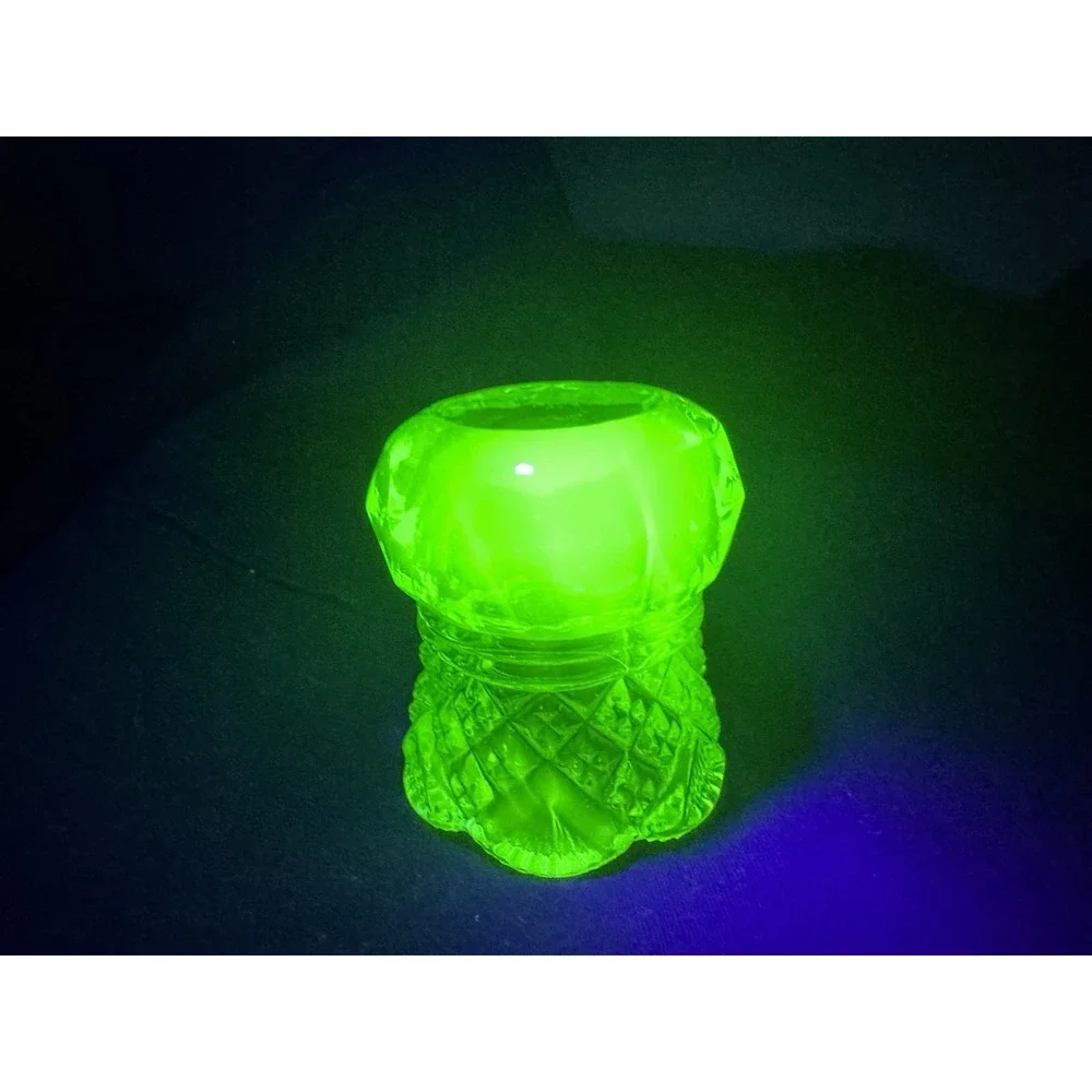 Antique Westmoreland Uranium Glass Green Toothpick Holder EAPG Fan And File #60